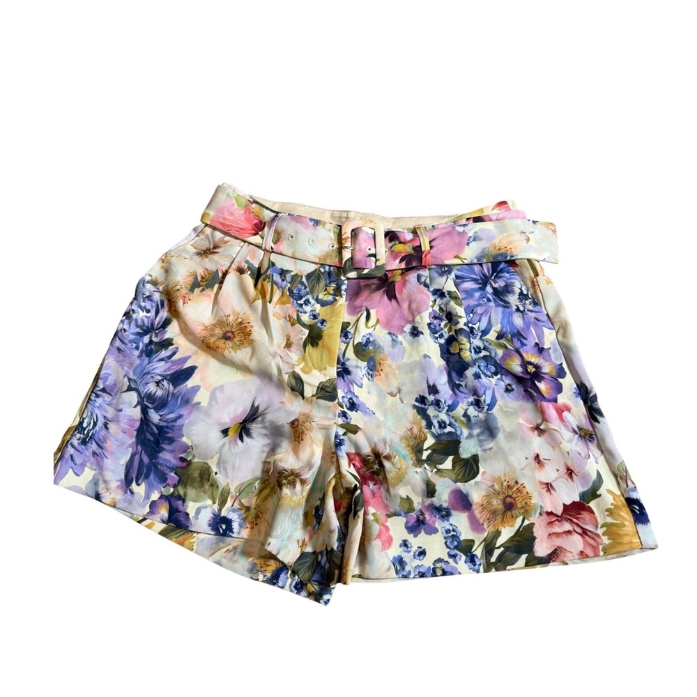 Jason wu floral High Waisted Belted Shorts Pleated Front retro Size 6 NWT $68